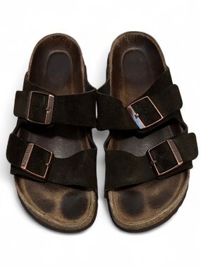Birkenstock Women's Double-Buckle Dark Brown Suede Sandals